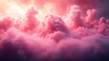 Sticker - Fluffy pink clouds creating a dreamlike atmosphere at sunset