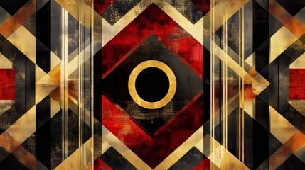 Wall Mural - Abstract geometric background featuring gold and red shapes