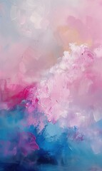 Wall Mural - Abstract painting with soft pinks, blues and whites, creating an ethereal atmosphere. A dreamy sky background 