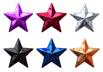 Wall Mural - Collection of realistic multi colour shiny stars shape set isolated on transparent background. 