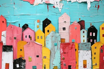 Wall Mural - The buildings painting collage city.