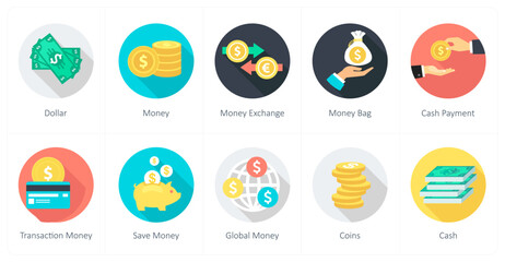 Sticker - A set of 10 shopping icons as dollar, money, money exchange