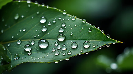 Wall Mural - Raindrops on a leaf
