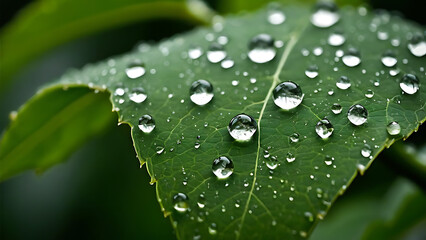 Wall Mural - Raindrops on a leaf
