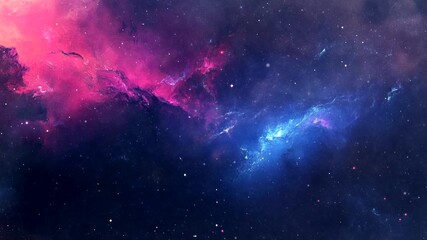 Wall Mural - Vibrant cosmic nebula with swirling colors in deep space. Outer space fantasy concept. Seamless looping time-lapse video background.