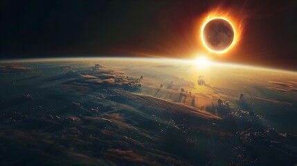 Wall Mural - Solar Eclipse Over Majestic Planet Earth