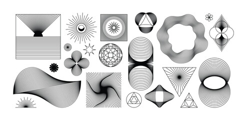 Aufkleber - Vector minimal geometric illustrations set, trendy abstract aesthetic linear compositions, prints, frames and graphic design elements