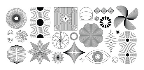 Poster - Vector minimal geometric illustrations set, trendy abstract aesthetic linear compositions, prints, frames and graphic design elements
