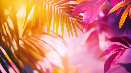 Canvas Print - Tropical background with palm tree leaves creating exotic summer pattern