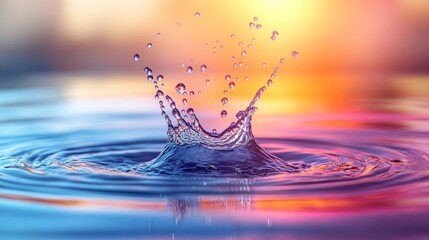 Canvas Print - Water splashing on colorful water surface creating ripples