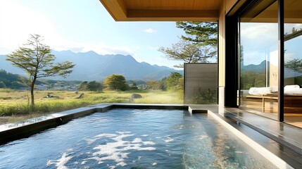 Wall Mural - 44. **Relaxing spa retreat with hot springs and mountain views in Japan