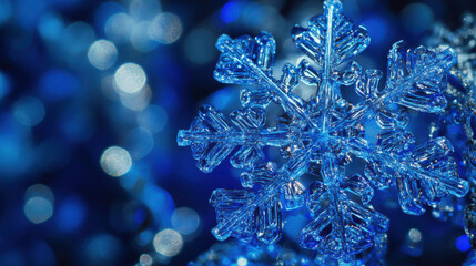 Wall Mural - Blue snowflakes background with bokeh light for graphic design or wallpaper.