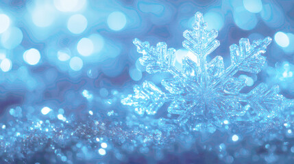 Wall Mural - Blue snowflakes background with bokeh light for graphic design or wallpaper.