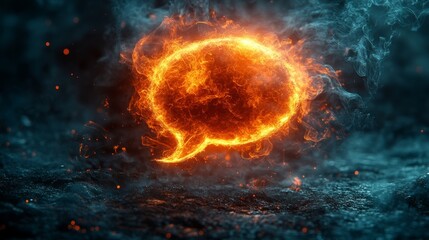 Poster - Burning speech bubble floating over dark glowing embers