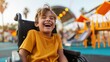 © angel_nt - Children with disabilities playing together, inclusive playground setting, expressions of joy and acceptance, promoting inclusivity and equal opportunities, diverse abilities visible