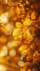 Canvas Print - Golden autumn leaves creating a warm bokeh background