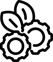 Poster - Line art icon of gears with leaves, representing the concept of eco friendly manufacturing