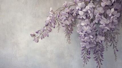 Poster - Beautiful purple wisteria blossoms hanging on gray textured background