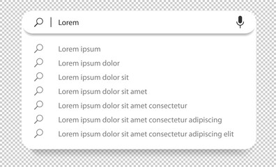 Wall Mural - search bar with suggestions and list search results template for ui interface, website