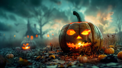 Wall Mural - Beautiful colorful background for Halloween with pumpkins. AI Generated