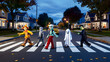 © Finny - Kids, children in the neighborhood wearing costumes crossing residential street at twilight in the spooky Halloween parade.