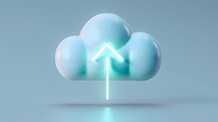 Digital upload cloud with arrow. Icon representing cloud computing, online storage, and data transfer. Futuristic technology concept.