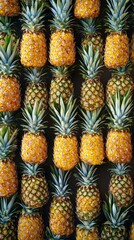 Wall Mural - Many pineapples hanging forming a texture on black background