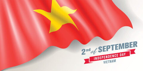 Poster - Vietnam independence day vector banner, greeting card. Vietnamese wavy flag in 2nd of September national patriotic holiday horizontal design