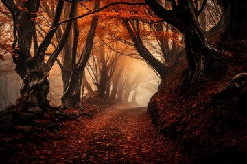 Poster - Path autumn landscape outdoors.