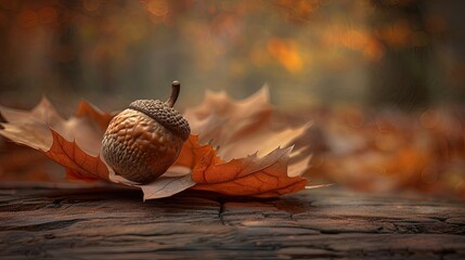 Canvas Print - An acorn sitting on an oak leaf