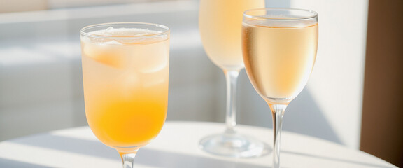 Canvas Print - Two Glasses of Refreshing Drinks on White Table