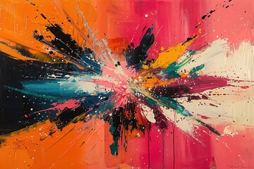 Wall Mural - A painting of a colorful explosion with splatters of paint