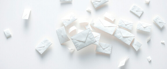 Poster - White Envelopes Scattered on a White Background