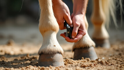 Close-up of a Horse's Hooves Being Trimmed