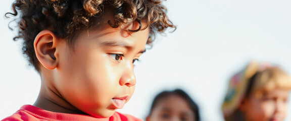 Canvas Print - Close-up Portrait of a Young Boy with Curly Hair Looking Off to the Side