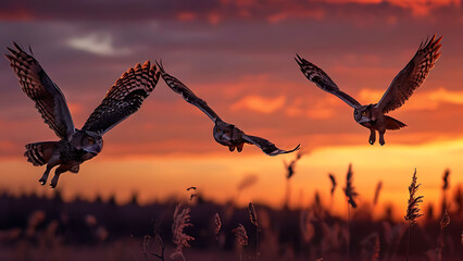 Poster - Owls flying at dusk
