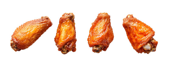 Set of fried chicken wings, isolated on a white background