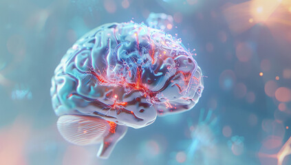 3D illustration of human brain on blurred background