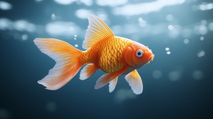 A goldfish swimming in a blue ocean