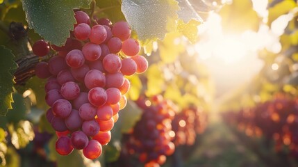 grapes in the vineyard at sunset