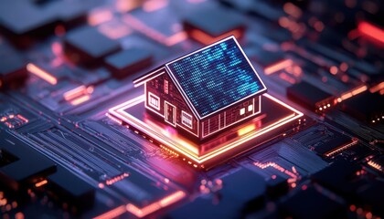 Smart homes, futuristic technology, vibrant screens, connected living