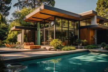 Wall Mural - Modern midcentury house architecture building outdoors.