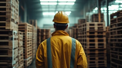 Construction worker with pallets