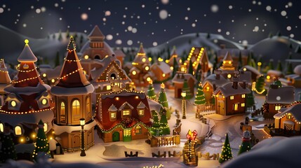 Cute Cartoon Christmas Village