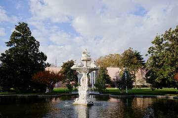 White fountain with swans in Besiktas palace in Istanbul, Turkey.