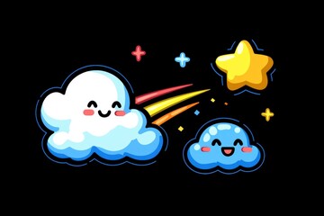 Poster - Cute Clouds with Rainbow and Star Illustration