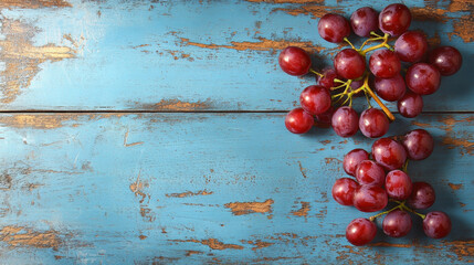  a compelling image of a red grape on an old blue wood table