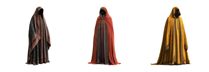 Wall Mural - Middle Eastern hooded cloak set isolated on transparent background