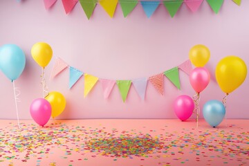 Canvas Print - Birthday flag balloon party fun.