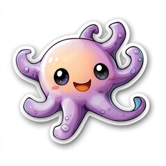 Sticker - Adorable Cartoon Octopus with Big Eyes and a Smiling Face